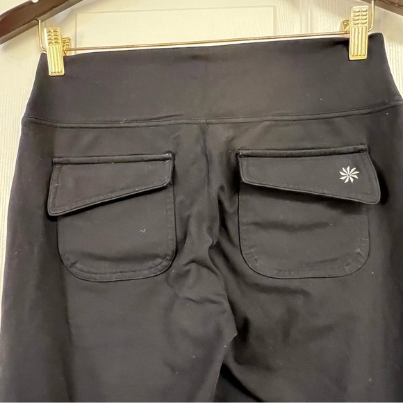 Athleta Fusion Black Yoga Flare Wide Leg Pants Athleisure Flap Pockets womens S - Picture 7 of 8